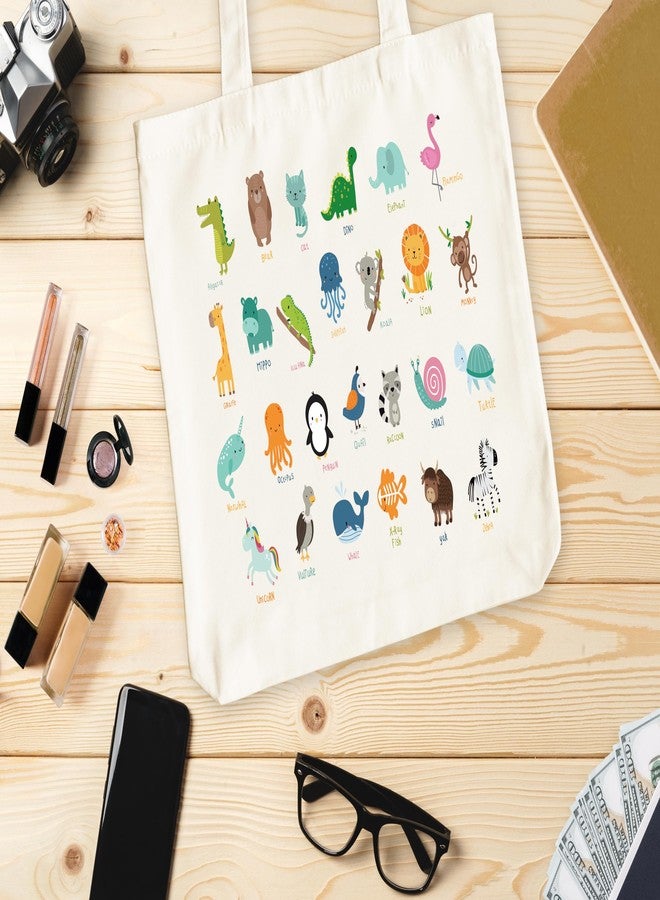 Levitatinyear Animals Alphabets Canvas Tote Bag for Women, ABC Letters Learning Tote, Cute Animal Gift Bag, Library Book Bag, Teacher Tote Bags for Books, Shoulder Bag Gifts for Animal Lovers -11 - Image 5